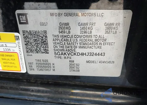 2017 Buick Enclave Premium z USA, uszkodzony, nr VIN 5GAKVCKD4HJ324443